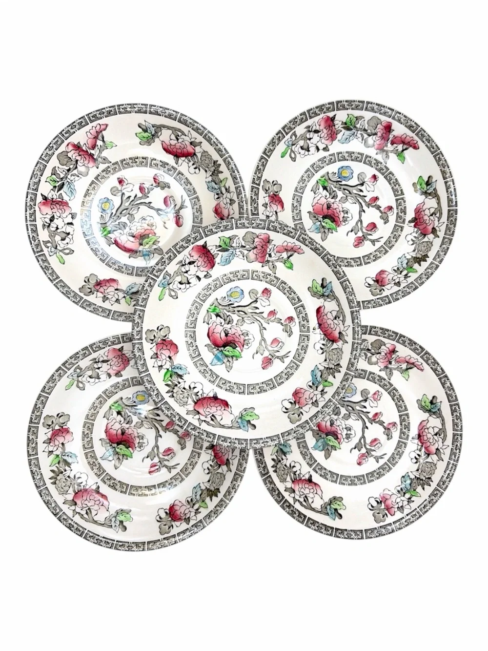 Set of Five Johnson Brothers Indian Tree Teacups & Saucers Ironstone England